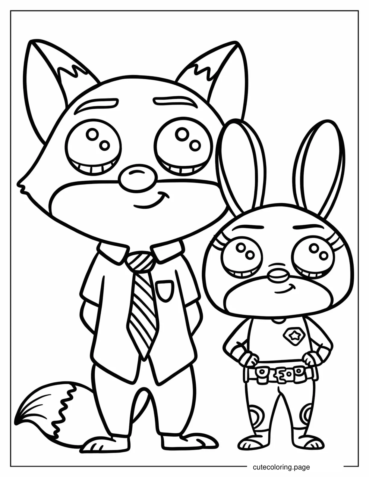 Kawaii Nick Wilde And Judy Hopps Zootopia Coloring Page For Kids coloring page