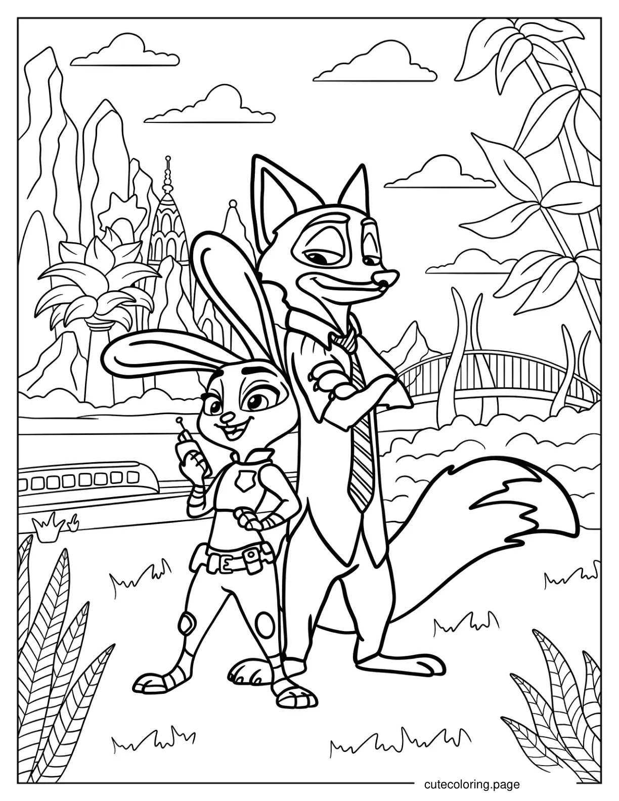 Nick And Judy Standing Back To Back Zootopia Coloring Page coloring page