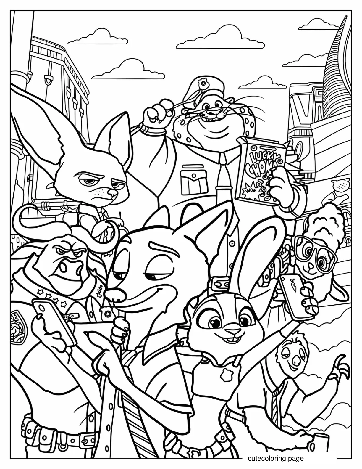 Nick Judy Clawhauser Bellwether Finnick Flash And Chief Bogo coloring page