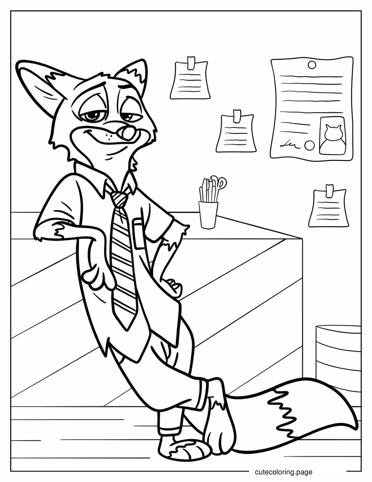 Nick Wilde In His Office Zootopia Coloring Page coloring page