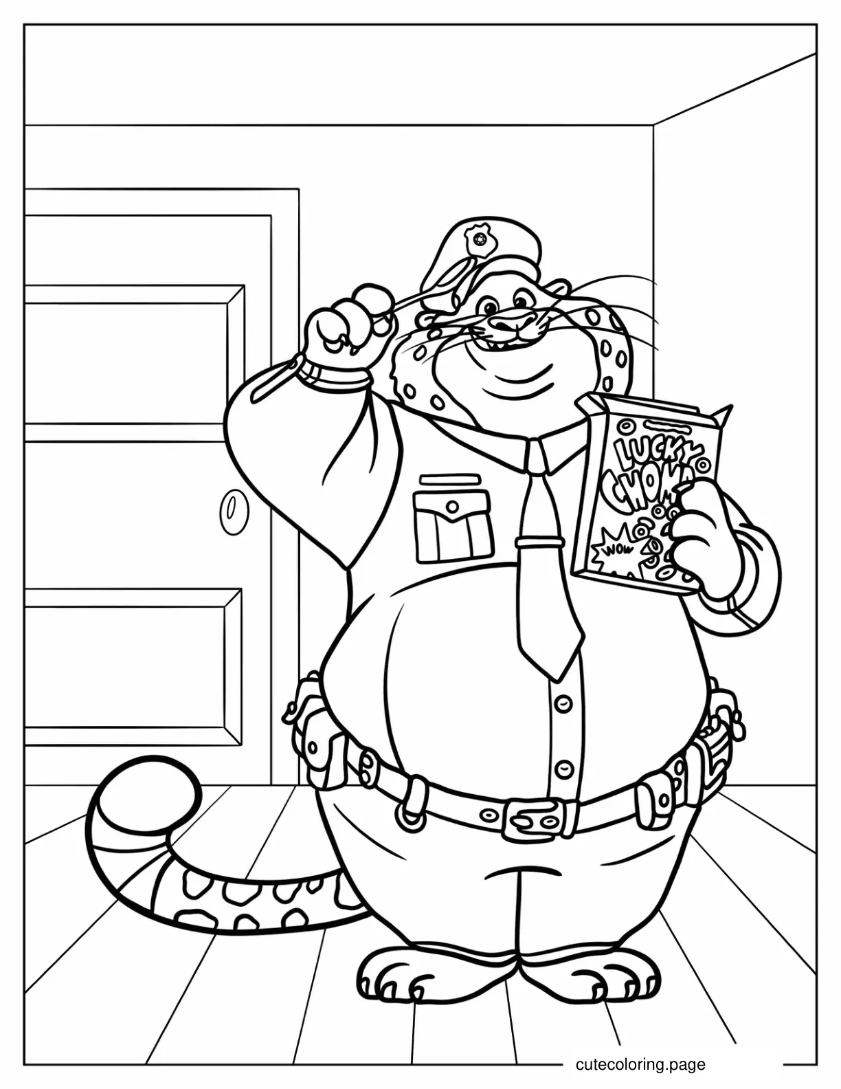 Officer Clawhauser With Spoon And Cereal Box Coloring Sheet coloring page